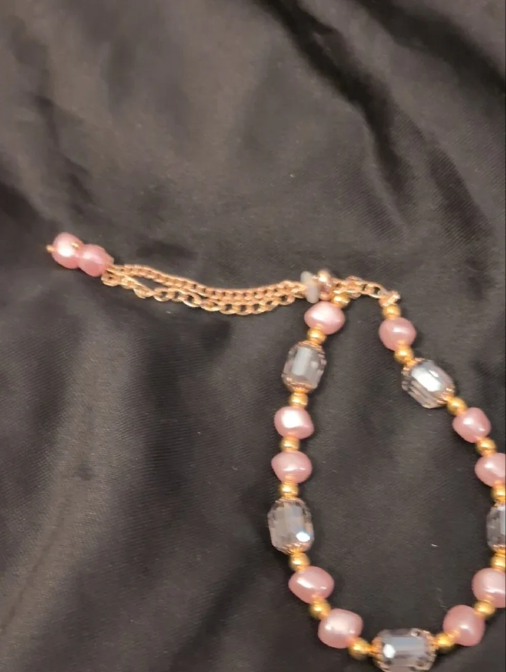 Delicate Pink Pearl & Faceted Crystal Bracelet with Gold Accents